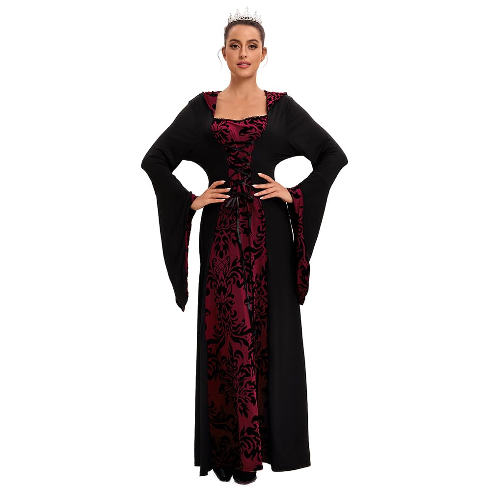 Feynman Vestido Medieval para Mujer con Mangas Trompeta, Estilo Medieval Victoriano, Vestido Largo renacentista, gótico. para Carnaval, Halloween, Fiestas de Princesas, Disfraz, Blanco y Negro, L