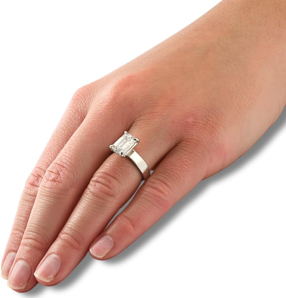 P3 POMPEII3 Pompeii Certified 4Ct Emerald Diamond Cigar Band Engagement Ring Lab Grown (E/F,VS1-VS2)