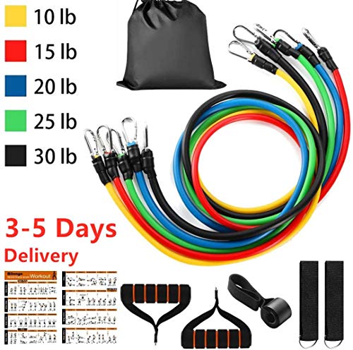 Resistance Bands Set, 11 Pcs Exercise Bands with Door Anchor, Handles, Waterproof Carry