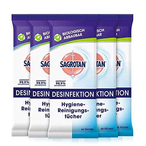 Hygienereinigungstücher – Für die praktische Reinigung und Desinfektion von Oberflächen – 5 x 60 Feuchttücher in wiederverschließbarer