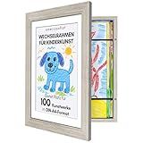 Americanflat A4 Bilderrahmen für Kinderzeichnungen - Treibholz - Zeigt 21,6x28 cm mit Passepartout & 25,5x32 cm ohne Passepartout - Verbundholz mit Bruchsicherem Glas - Hoch- und Querformat