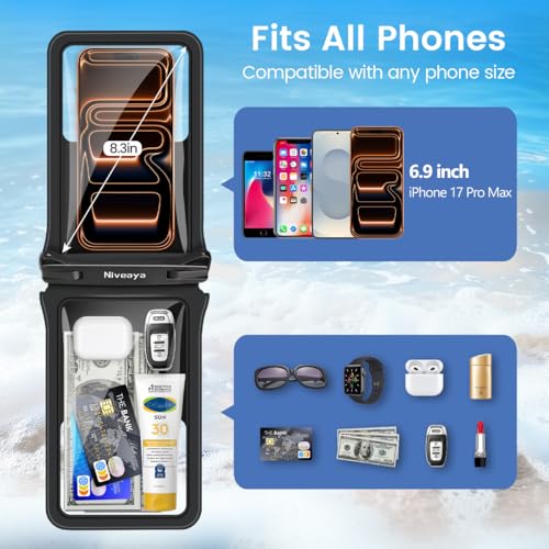 Niveaya Double Space Large Waterproof Phone Pouch 2 Pack up to 8 3 Black - image 5