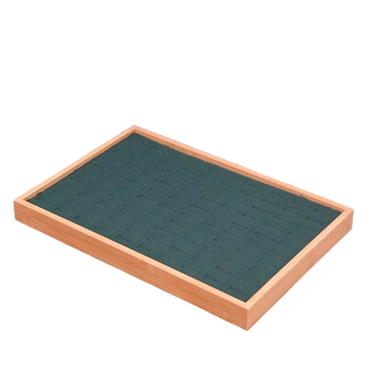 Wood Velvet Ring Display Tray Jewelry Stud Earrings Storage Plate Jewellery Counter Showcase Props For Living Room,Tabletop Decoration(Green)