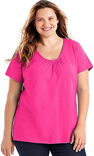 Just My Size Women's Short Sleeve Shirred V-Neck Tee, Amaranth, 4X