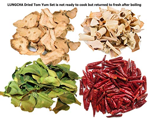 Lungcha Tom Yum Set for Thai Food Hot Spicy Soup 160 Gram Of Dried Chili 50 Gram, Dried Galangal 50 Gram, Dried Lemongrass 50 Gram, Dried Kaaffir Lime Leave 10 Gram