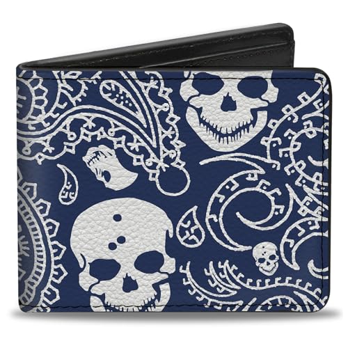Buckle-Down Men's Wallet, Bifold, Bandana Skulls Royal White, Vegan Leather, Multi, 4.0