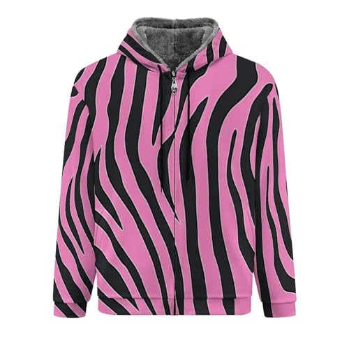 Veste polaire à capuche homme zébrée rose et noire avec fermeture éclair thermique