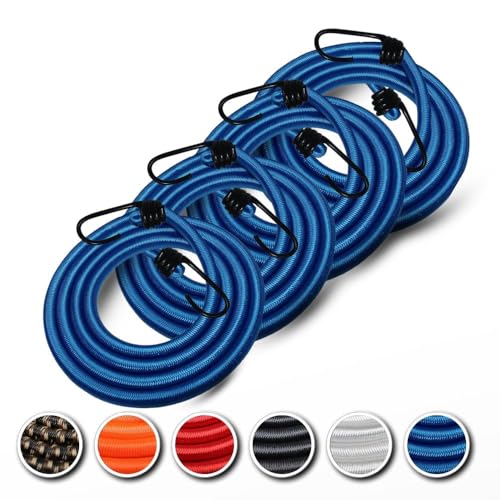 SGT KNOTS Marine Grade Bungee Cord with Hooks - Heavy Duty, Dacron Polyester Elastic Straps for Camping, and Outdoor Use - Bungees for Tie Downs, & Cars (32 in - Royal Blue, 4Pack)