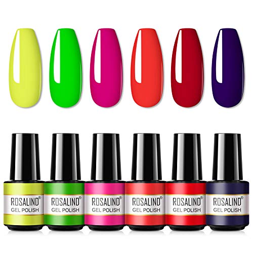 ROSALIND Neon Colors Gel Nail Polish 6pcs,Nail Art Design Decoration Soak Off Nail Gel Set