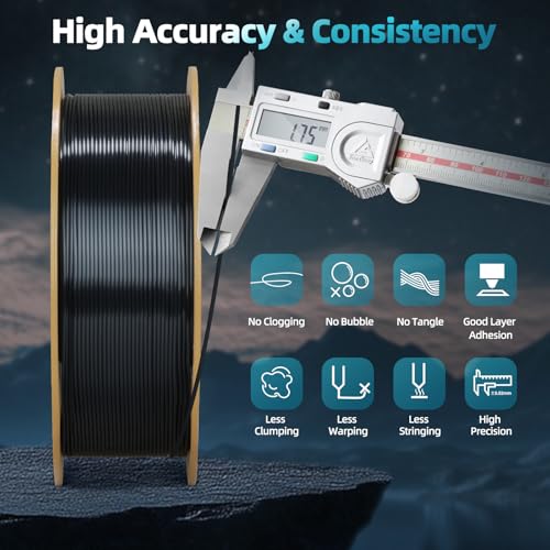 Image of Silk Black PLA Filament 1.75mm, 3D Printer Filament Silk PLA 1KG Spool (2.2lbs) Dimensional Accuracy Probability + /- 0.02mm Fits for Most FDM 3D Printers - Black PLA Silk