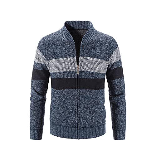 Homisy Cardigan Sweaters for Men, Full Zip Cardigan Long Sleeve Knitted Open Front Sweaters Fashion Fall Winter Sweater Blue