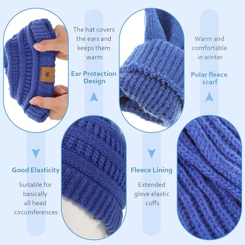 Cuffbow 5 Sets Kids Knit Hat Scarf Gloves Set Soft Warm Hats Winter Scarf Gloves Winter Accessories for Toddler Boys Girls3