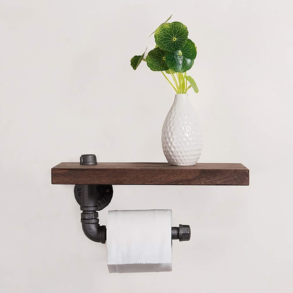 Toilet Paper Holder with Shelf, Bathroom Tissue Roll Holder with Phone Shelf Industrial Style Iron Metal Wall Mounted Tissue Paper Dispenser for Bathroom Living Room, Screw Installation