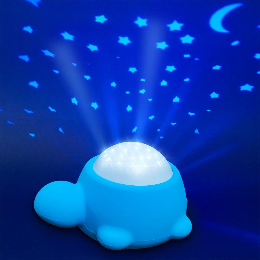 Turtle LED Lamp projector and Music -6 soothing sounds white noise for nursery and kids; bedrooms with high ceiling projection in multiple colors- Wireless silicone and long lasting battery