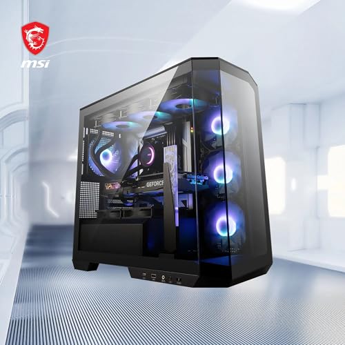 MSI mag PANO M100L PZ – Torre Gaming Micro-ATX con Panel Panorámico de Cristal, Ventilación Optimizada, Compatible con ARGB y Refrigeración Líquida – Caja PC Compacta