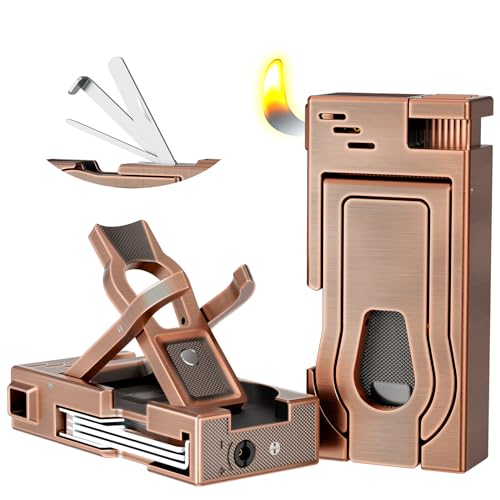 FANKAI Pfeifenfeuerzeug mit Pfeifenständer, 3-in-1-Reinigungswerkzeuge, nachfüllbares Butan-Feuerzeug mit abgewinkelter weicher Flamme,...