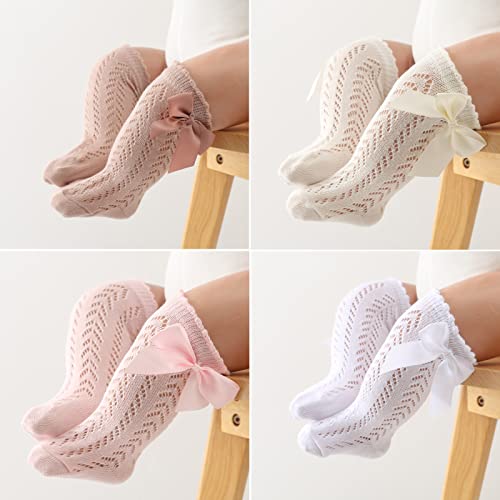 Baby Girls Knee High Socks Toddler Bow Mesh Long Stockings Infants Thin Socks For Spring Summer3