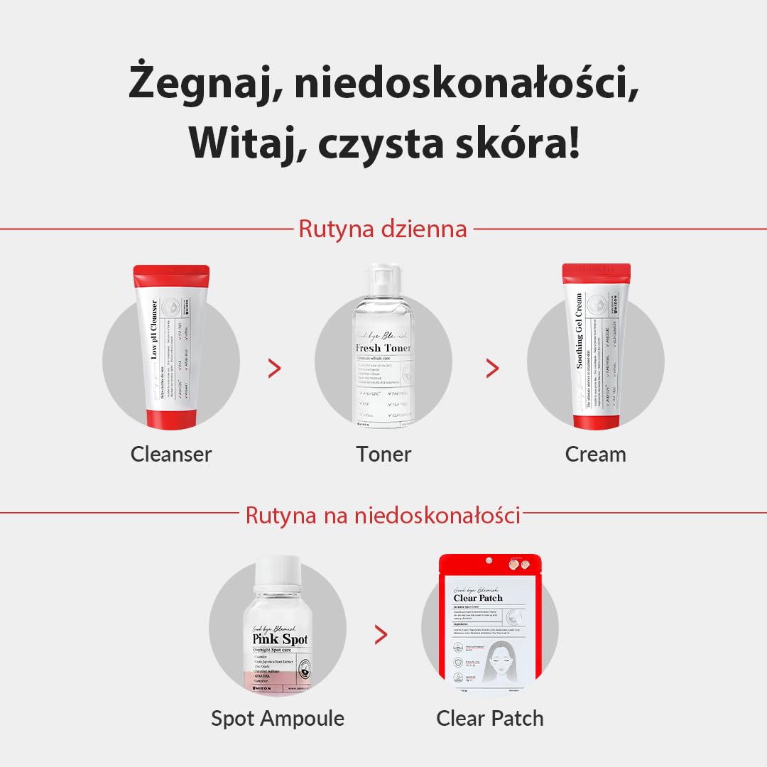 Mizon Good Bye Blemish Clear Patch, Plastry Przeciwtrądzikowe, Pokrywające Pryszcze, Ochronna Nakładka, Wodoodporne, Doskonała Adhezja do Skóry (44 sztuki)