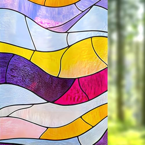 Image of Nuxovilar Frosted Abstract Colorful Wave Window Film 17.7x39.4 PVC