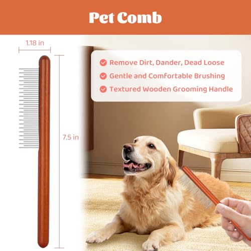 Image of Pet Brush for Dematting & Deshedding, Professional Cat Grooming Brush, Dog Grooming Brushes with Wood Handle, Shedding Comb for Indoor Cats & Long Haired Cat Dog Pet