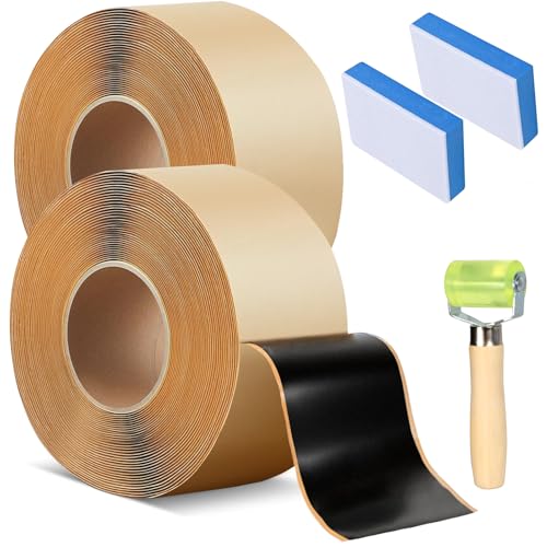 Roetelo - 2 Pack Pond Liner Seam Tape 1.9" x 30' – Double Sided Butyl Tape Kit with Roller & Sponges – Waterproof EPDM Liner Repair Tape for Garden Ponds, Fish Ponds, Roofing, and RV Use
