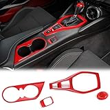 Voodonala for Chevy Camaro Interior Kits Gear Panel Cover Cup Holder Cigerate Lighter Decoration Cover Compatible with Chevrolet Camaro 2017-2023 (Red,4Pcs,ABS)