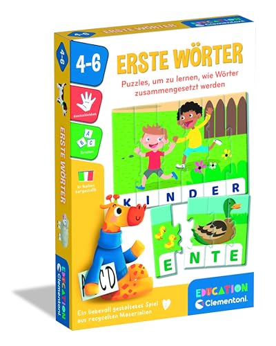 Clementoni Education Erste Wörter - Lernspiel für Kinder ab 4 Jahren - 16 Puzzles zum Zusammensetzen erster Wörter & Lernen von Buchstaben