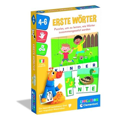 Clementoni Education Erste Wörter - Lernspiel für Kinder ab 4 Jahren - 16 Puzzles zum Zusammensetzen erster Wörter & Lernen von Buchstaben