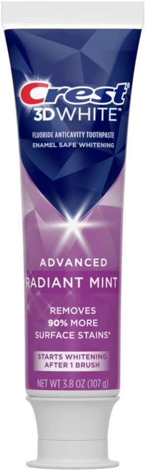 Crest, 3D White, Fluoride Anticavity Toothpaste, Radiant Mint, 2 Pack, 3.8 oz (107 g) Each