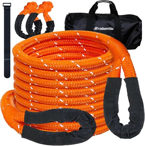 Image of Kinetic Recovery Tow Rope 5 /8 inch x 20ft, 38000lbs Snatch Strap,Heavy Duty Stretch Nylon Towing Ropes with 2pcs Soft Shackles for Offroad Vehicle,Jeep, SUV, ATV, UTV