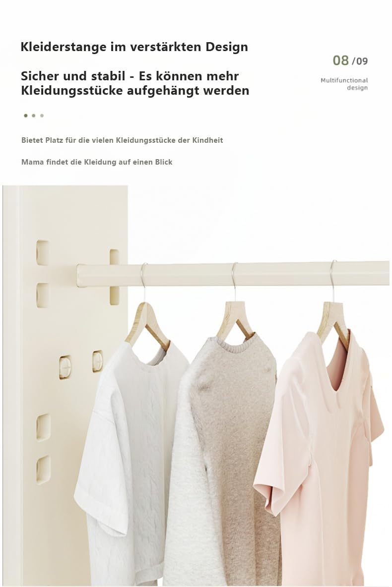 habeig Multifunktionaler Kinder-Kleiderschrank, Hausform Design, Kinderschrank, 156x123x34cm, Beige, mit Türen, Ablagekörben und Kleiderstange, Einfache Montage (20211)