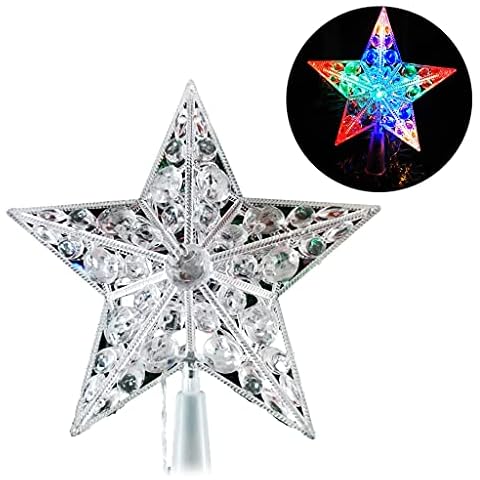 WOEIFGV Nordic Christmas Tree Star with LED Light Battery Powered Faux Crystal Beads Treetop Fairy Lamp Party Decor Cover
