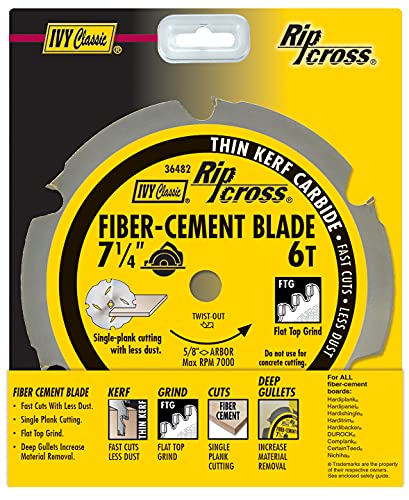 IVY Classic 36482 7-1/4" 6 Tooth Fiber-Cement Cutting Carbide Circular Saw Blade with 5/8" Diamond Knockout Arbor, 1/Card - Thumbnail 2