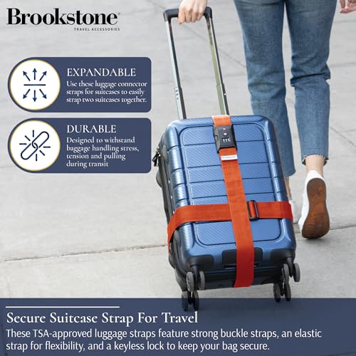 Image of Brookstone Luggage Strap - 2-in-1 TSA-Approved Expandable Luggage Straps for Suitcases with Keyless 3-Digit Combination Lock, Size One Size, Orange