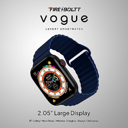 Image of Fire-Boltt Vogue Large 2.05 inch Display Smart Watch, Always On Display, Wireless Charging, App Based GPS with Bluetooth Calling & 500+ Watch Faces (Blue)