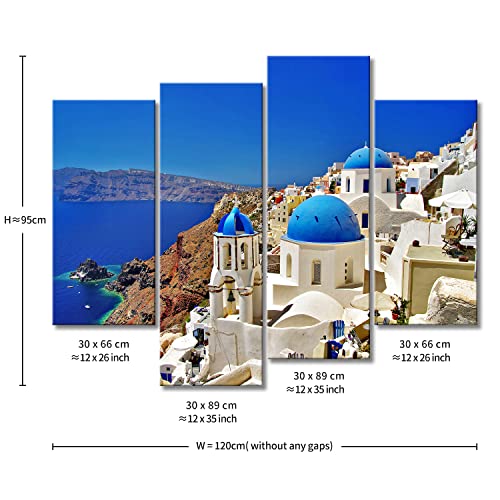 So Crazy Art- Greece Santorini Island Wall Art Decor Mediterranean Blue White House And Sea Canvas Pictures Artwork 4 Panel Nordic Style Painting Prints For Home Living Dining Room Kitchen #TOP6