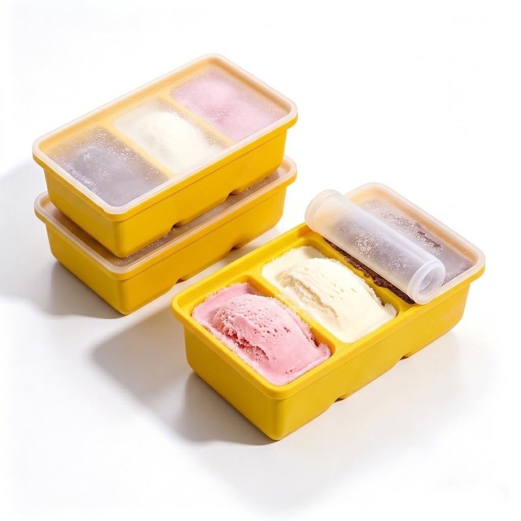 Soqurnpy 3 Pack Silicone Soup Freezer Moulds with Lid, Large Ice Tray Reusable Food-Large Ice Containers Silicone, Easy Release Souper Tray for Meal Prep, Batch Cooking-3 Yellow — image 1