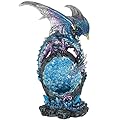 JORAE Dragon Statue On Sparkling Faux Crystal Cave Light Up Color Changing LED Collectible Dragon Figurine Home Décor (Blue), 8.5" H
