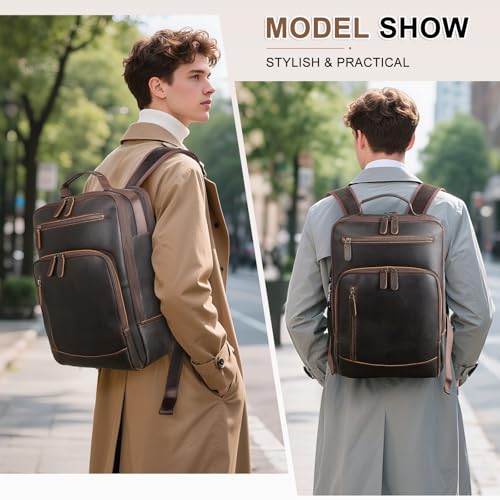 TIDING Full Grain Leather Commute Backpack