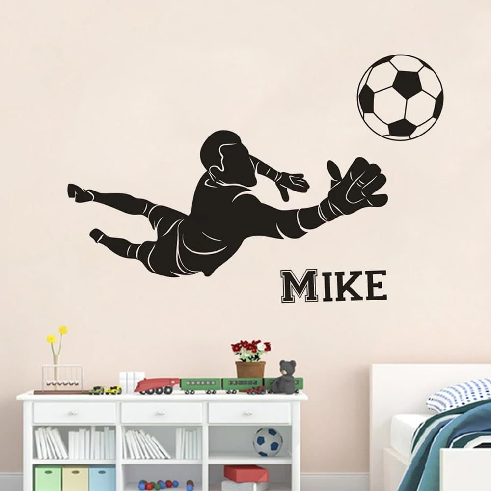 Sticker foot personnalisé prénom cadeau anniversaire garçon autocollant mural vinyle gardien de but