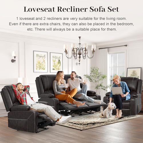 Yolsali YO-LR12-BR-2+1 Loveseat Recliner Sofa Set With 2-Tier Cushion, 2+1+1 Pieces In Living Room thumb #2