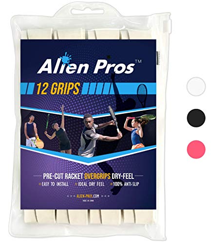 Image of Alien Pros Tennis Racket Grip Tape (6 Grips) - Precut and Dry Feel Tennis Grip - Tennis Overgrip Grip Tape Tennis Racket - Wrap Your Racquet for High Performance (6 Grips, White)