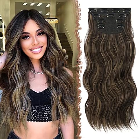 FESHFEN Clip-in Hair Extensions 4PCS Chocolate Brown Mix Cover