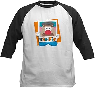 CafePress Mr. Potato Hashtag Selfie Kids Baseball Tee Kids Cotton Baseball Jersey, 3/4 Raglan Sleeve Shirt Black/White