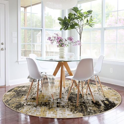 RELEANY Washable Area Rugs 8ft Non-Slip Modern Abstract Soft for Living Room Entryway Bedroom, Print Pattern, Black Brown Neutral