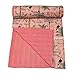 Marubhumi Indian Traditional Pure Cotton Jungle Print Kantha Quilt, Bed Cover Throw Animal Printed Kantha Quilts Multi Color (Peach, Queen (90