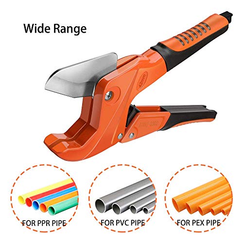 Image of AIRAJ PVC Cutter, Ratcheting Hose Cutter One-hand Fast Pipe Cutting Tool with Ratchet Drive for Cutting 1-1 /4 inch OD. PEX Plastic Tube,and PPR Pipe Suitable for Plumbers,Home Owner