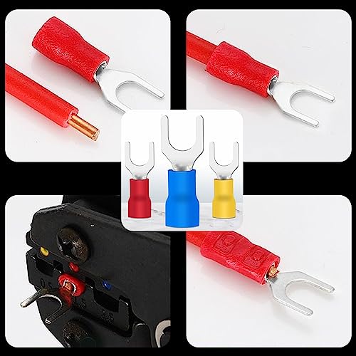 Smseace 100Pcs #8(M4) 12-10Awg Fork Spade Connectors Wire Fork Connectors U-Type Insulated Fork Crimp Terminal Cnnectors #TOP5