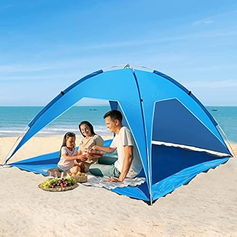 Lealinga Beach Tent 4-6 Person, Portable Sun Shelter, Including Carry Bag and Tent Pegs, UV Protection Shade Cover for Beach, Garden, Camping Cover