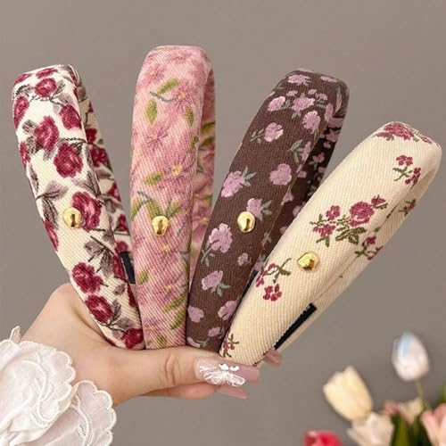 AIBFRID 4-Pack Trendy Vintage Floral Headbands for Women Wide Soft Padded Boho Hair Bands Retro Style Hair Accessories for Women & Girls Ideal Gift